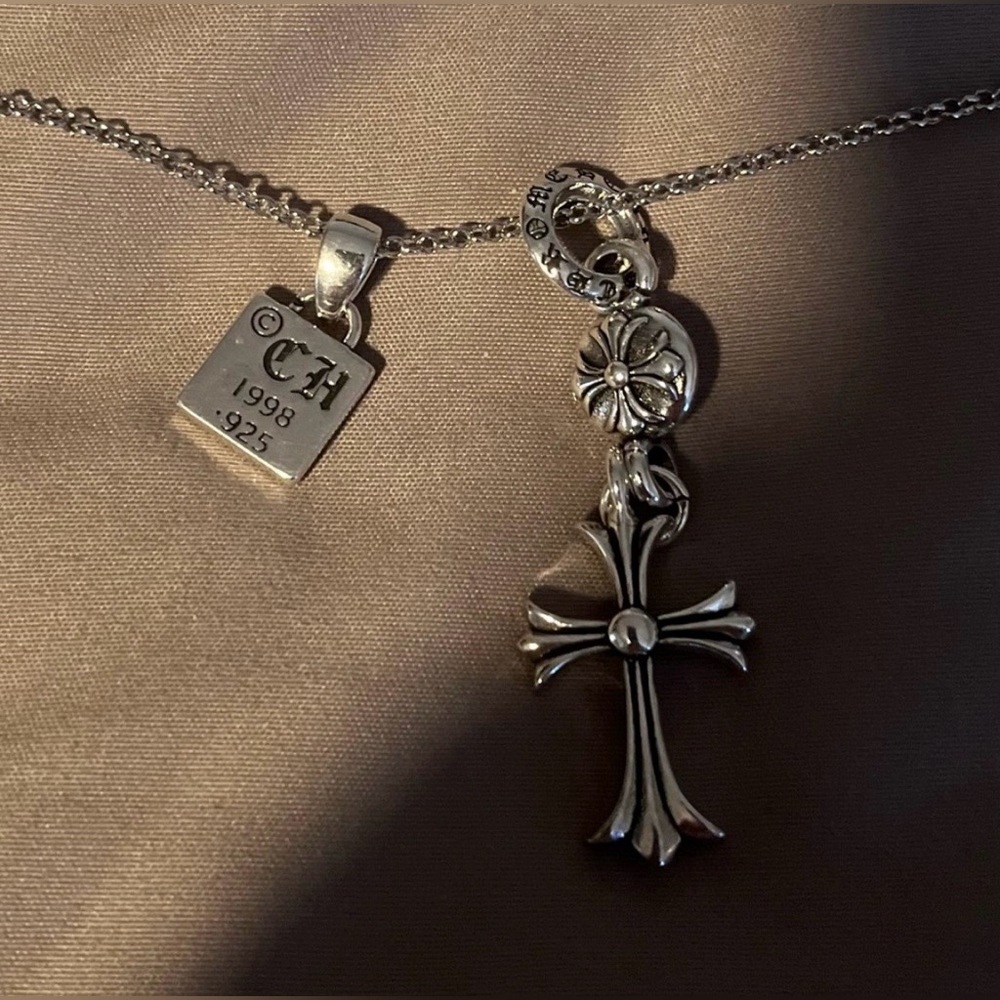 Chrome Hearts CH Silver Triple Cross Rosary Style Necklace Gothic Cross Pendants - Picture 10 of 14